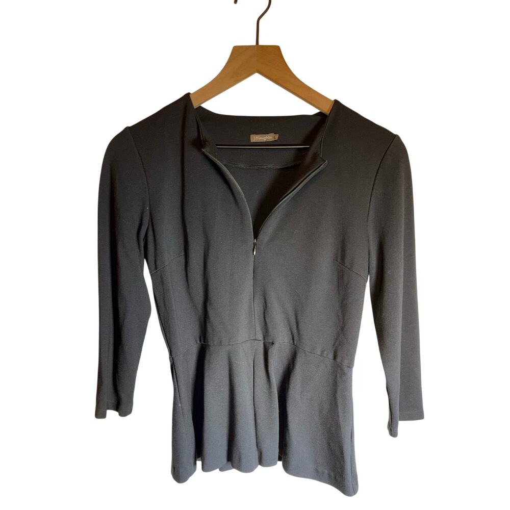 J. MCLAUGHLIN black half zip peplum style work office interview blouse XS